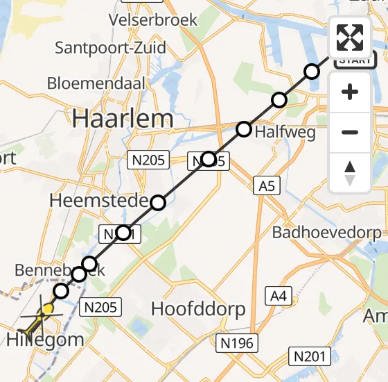 Vlucht Traumahelikopter PH-DOC van Amsterdam Heliport naar Hillegom op woensdag 7 mei 2025 3:23