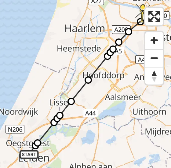 Vlucht Traumahelikopter PH-DOC van Leiden naar Amsterdam Heliport op woensdag 7 mei 2025 4:32