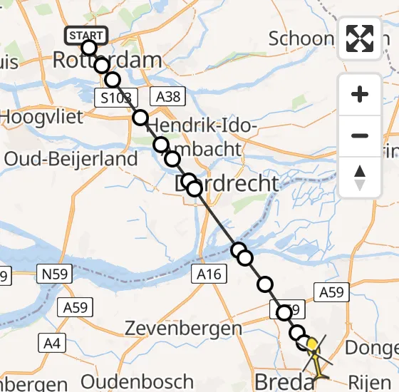 Vlucht Traumahelikopter PH-UMC van Rotterdam The Hague Airport naar Teteringen op woensdag 7 mei 2025 7:42