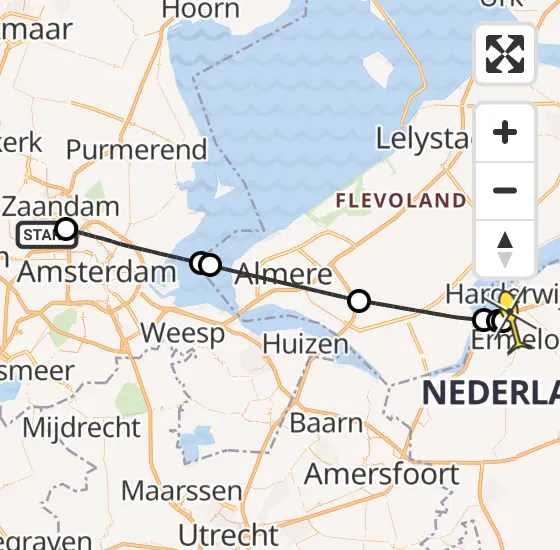 Vlucht Traumahelikopter PH-DOC van Amsterdam Heliport naar Ermelo op woensdag 7 mei 2025 13:54