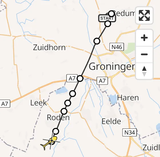 Vlucht Traumahelikopter PH-HVB van Sauwerd naar Steenbergen op woensdag 7 mei 2025 14:30