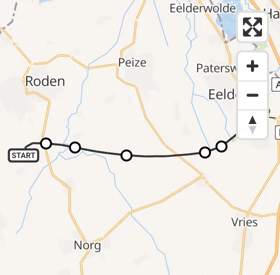 Vlucht Traumahelikopter PH-HVB van Roderesch naar Groningen Airport Eelde op woensdag 7 mei 2025 14:40