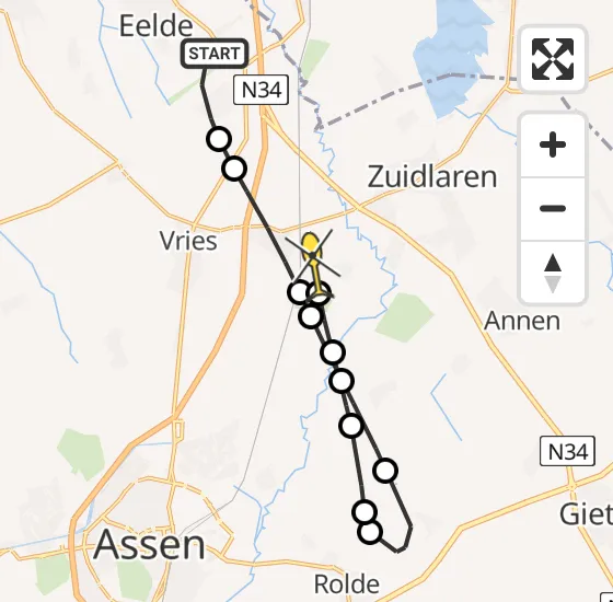 Vlucht Traumahelikopter PH-HVB van Groningen Airport Eelde naar Zeegse op woensdag 7 mei 2025 16:00
