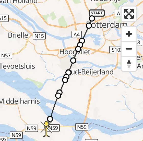 Vlucht Traumahelikopter PH-UMC van Rotterdam The Hague Airport naar Den Bommel op woensdag 7 mei 2025 17:26