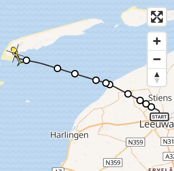 Vlucht Ambulancehelikopter PH-HOW van Vliegbasis Leeuwarden naar West-Terschelling op woensdag 7 mei 2025 17:38