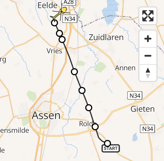 Vlucht Traumahelikopter PH-HVB van Papenvoort naar Groningen Airport Eelde op woensdag 7 mei 2025 20:18