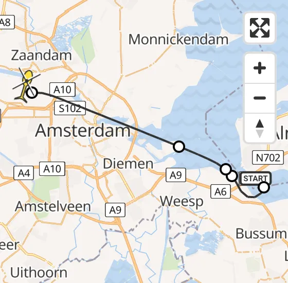 Vlucht Traumahelikopter PH-DOC van Almere naar Amsterdam Heliport op donderdag 8 mei 2025 3:24