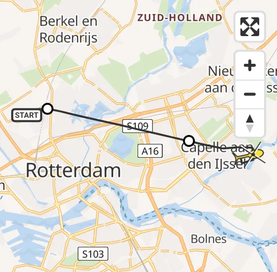 Vlucht Traumahelikopter PH-UMC van Rotterdam The Hague Airport naar Capelle aan den IJssel op donderdag 8 mei 2025 6:07
