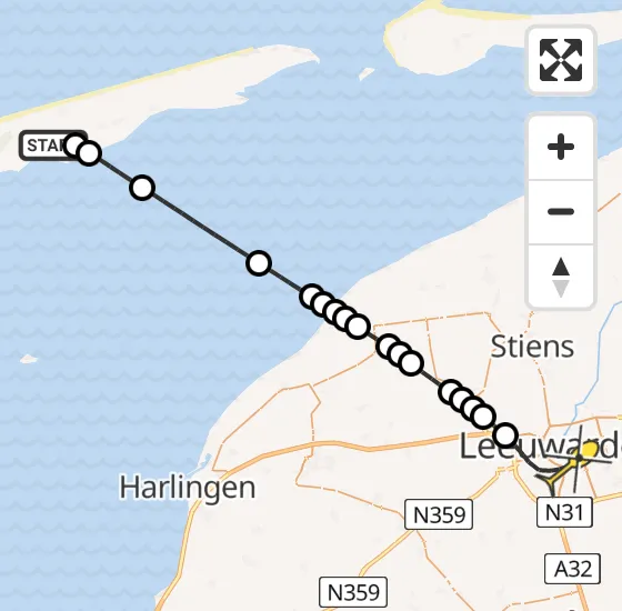 Vlucht Ambulancehelikopter PH-HOW van Midsland naar Leeuwarden op donderdag 8 mei 2025 12:07