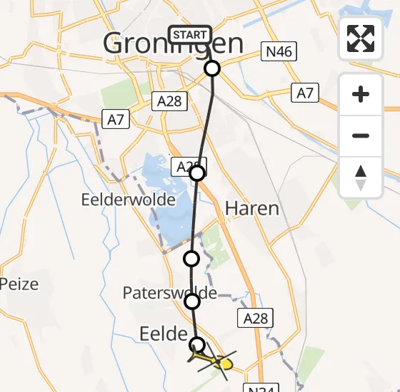 Vlucht Traumahelikopter PH-HVB van Universitair Medisch Centrum Groningen naar Groningen Airport Eelde op donderdag 8 mei 2025 13:18