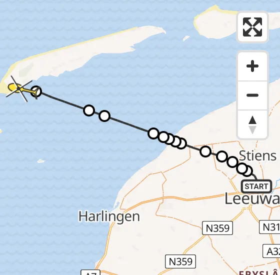 Vlucht Ambulancehelikopter PH-HOW van Vliegbasis Leeuwarden naar West-Terschelling op donderdag 8 mei 2025 13:40
