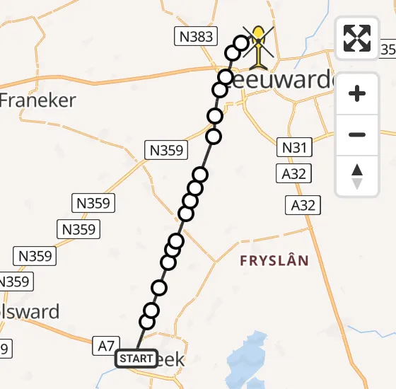 Vlucht Ambulancehelikopter PH-HOW van Sneek naar Vliegbasis Leeuwarden op donderdag 8 mei 2025 14:56
