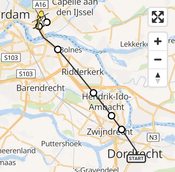 Vlucht Traumahelikopter PH-UMC van Dordrecht naar Rotterdam op donderdag 8 mei 2025 16:40