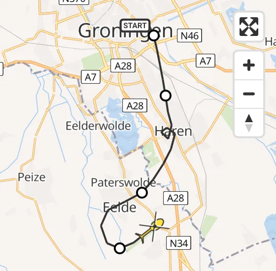 Vlucht Traumahelikopter PH-HVB van Universitair Medisch Centrum Groningen naar Groningen Airport Eelde op donderdag 8 mei 2025 20:58