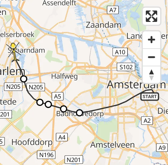 Vlucht Traumahelikopter PH-DOC van Amsterdam naar Haarlem op donderdag 8 mei 2025 21:00