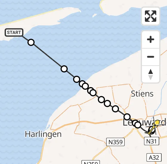 Vlucht Ambulancehelikopter PH-HOW van Formerum naar Leeuwarden op donderdag 8 mei 2025 21:12