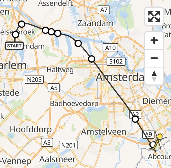 Vlucht Traumahelikopter PH-DOC van Haarlem naar Academisch Medisch Centrum (AMC) op donderdag 8 mei 2025 21:29