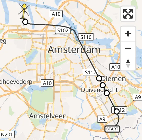 Vlucht Traumahelikopter PH-DOC van Academisch Medisch Centrum (AMC) naar Amsterdam Heliport op donderdag 8 mei 2025 22:03