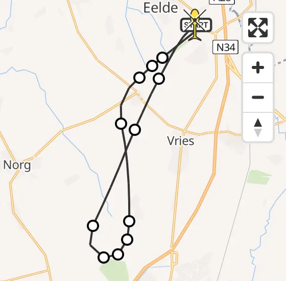 Vlucht Traumahelikopter PH-HVB van Groningen Airport Eelde naar Groningen Airport Eelde op vrijdag 9 mei 2025 1:14