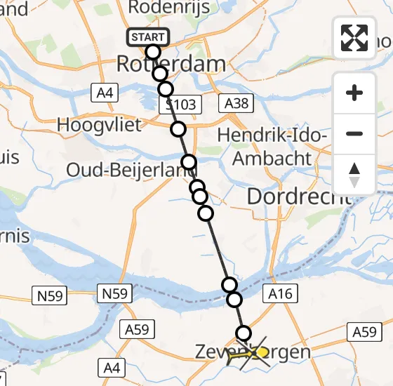 Vlucht Traumahelikopter PH-UMC van Rotterdam The Hague Airport naar Zevenbergen op vrijdag 9 mei 2025 8:06