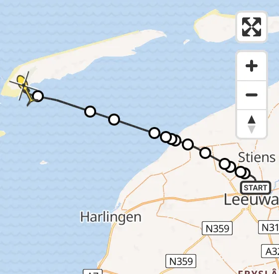 Vlucht Ambulancehelikopter PH-HOW van Vliegbasis Leeuwarden naar West-Terschelling op vrijdag 9 mei 2025 10:39