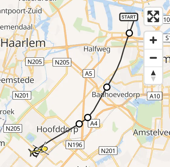 Vlucht Traumahelikopter PH-DOC van Amsterdam Heliport naar Hoofddorp op vrijdag 9 mei 2025 11:19