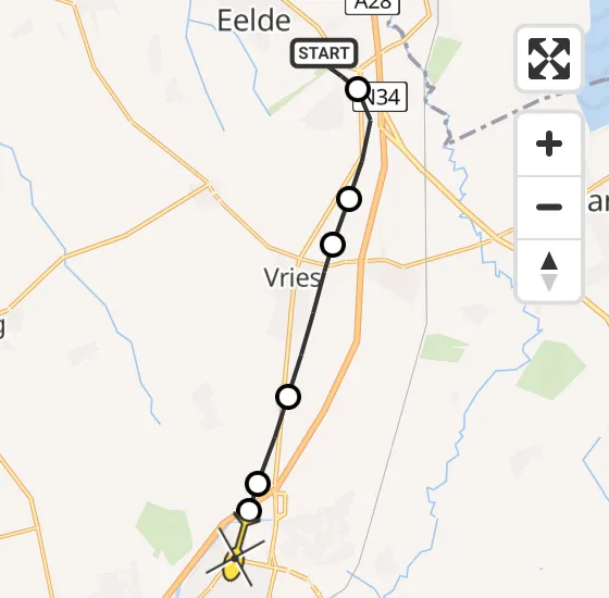 Vlucht Traumahelikopter PH-HVB van Groningen Airport Eelde naar Assen op vrijdag 9 mei 2025 14:33