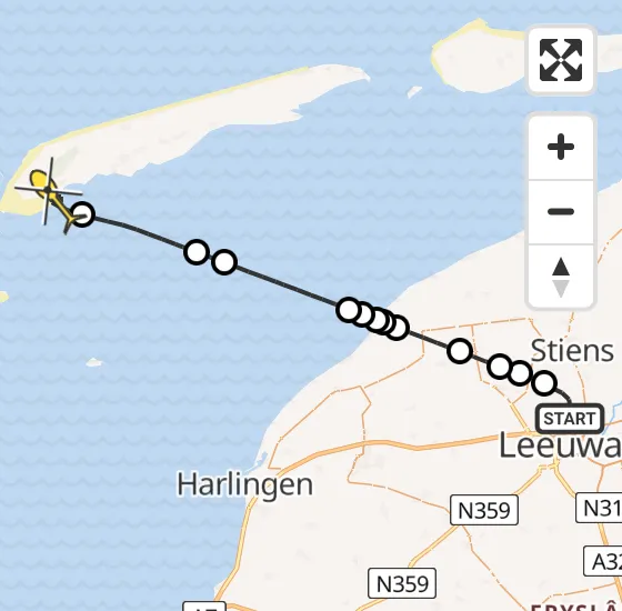 Vlucht Ambulancehelikopter PH-HOW van Vliegbasis Leeuwarden naar West-Terschelling op vrijdag 9 mei 2025 16:11