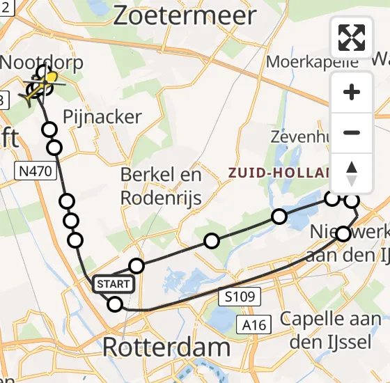 Vlucht Traumahelikopter PH-UMC van Rotterdam The Hague Airport naar Delfgauw op vrijdag 9 mei 2025 18:25