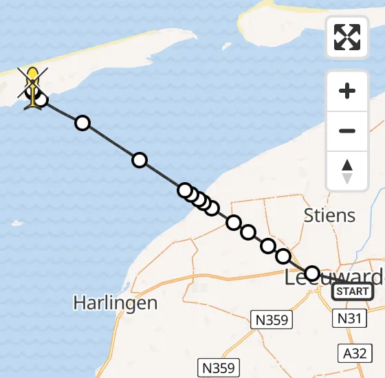 Vlucht Ambulancehelikopter PH-HOW van Leeuwarden naar Midsland op vrijdag 9 mei 2025 18:32