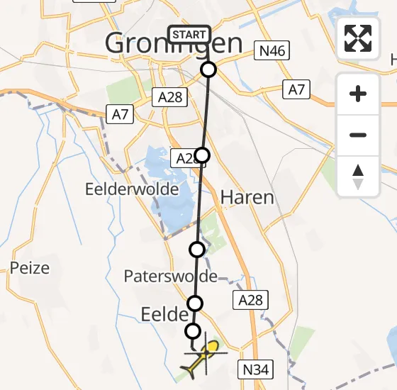 Vlucht Traumahelikopter PH-HVB van Universitair Medisch Centrum Groningen naar Groningen Airport Eelde op vrijdag 9 mei 2025 19:25