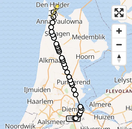 Vlucht Kustwachthelikopter PH-SAR van Academisch Medisch Centrum (AMC) naar Vliegveld De Kooy op zaterdag 10 mei 2025 3:14