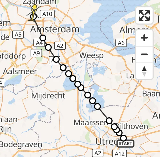 Vlucht Traumahelikopter PH-DOC van Universitair Medisch Centrum Utrecht naar Amsterdam Heliport op zaterdag 10 mei 2025 11:58
