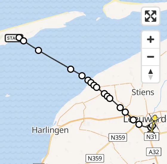 Vlucht Ambulancehelikopter PH-HOW van Midsland naar Leeuwarden op zaterdag 10 mei 2025 16:08