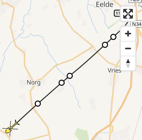 Vlucht Traumahelikopter PH-HVB van Groningen Airport Eelde naar Veenhuizen op zaterdag 10 mei 2025 18:07