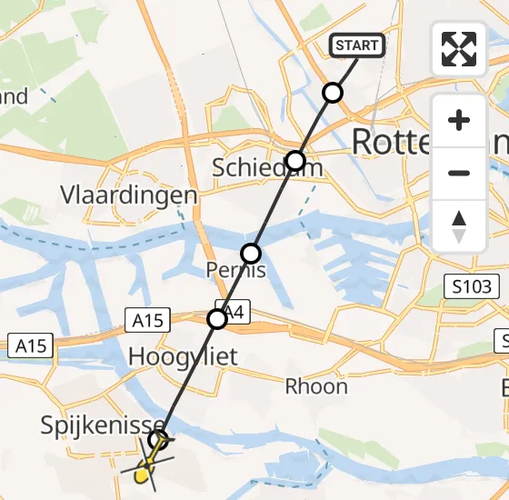 Vlucht Traumahelikopter PH-UMC van Rotterdam The Hague Airport naar Spijkenisse op zaterdag 10 mei 2025 18:53