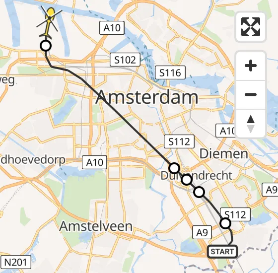 Vlucht Traumahelikopter PH-DOC van Academisch Medisch Centrum (AMC) naar Amsterdam Heliport op zaterdag 10 mei 2025 23:55