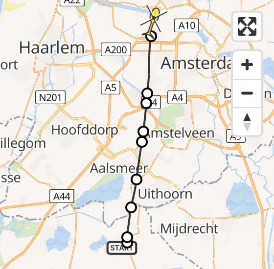 Vlucht Traumahelikopter PH-DOC van Nieuwveen naar Amsterdam Heliport op zondag 11 mei 2025 2:00