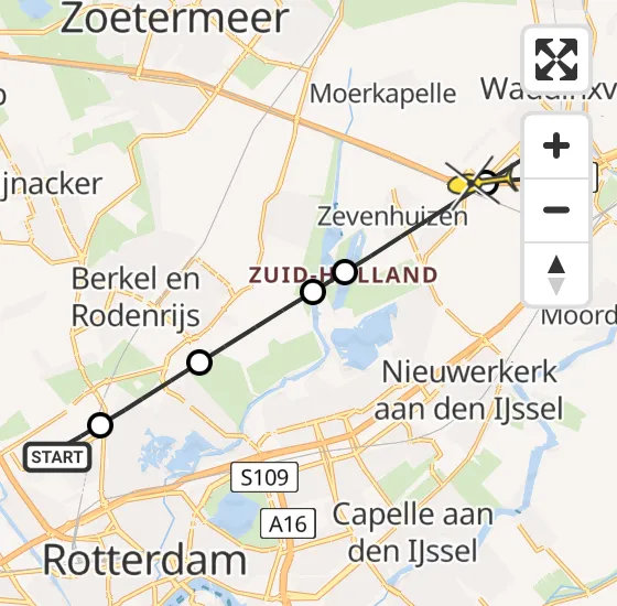 Vlucht Traumahelikopter PH-UMC van Rotterdam The Hague Airport naar Waddinxveen op zondag 11 mei 2025 8:31