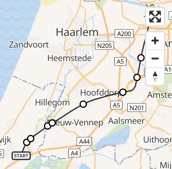 Vlucht Traumahelikopter PH-DOC van Sassenheim naar Amsterdam Heliport op zondag 11 mei 2025 11:26