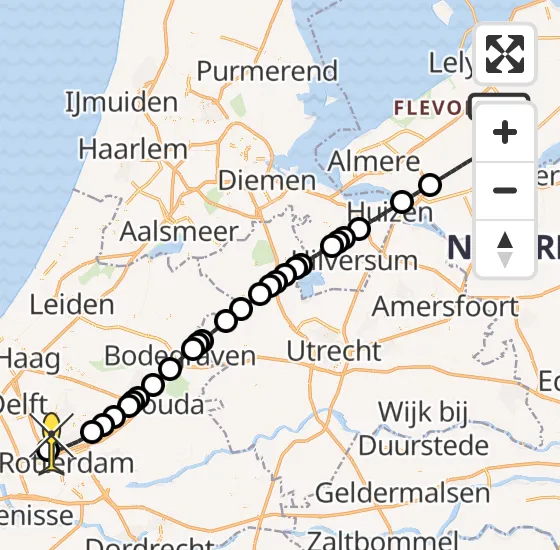 Vlucht Traumahelikopter PH-TTR van Lelystad Airport naar Rotterdam The Hague Airport op zondag 11 mei 2025 15:00