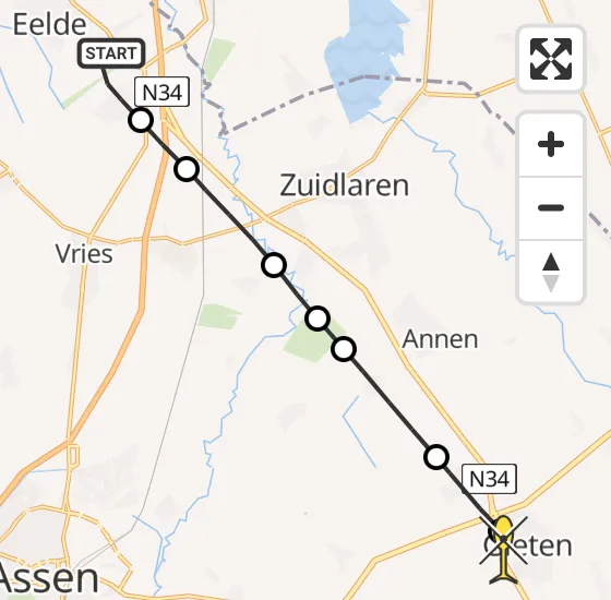 Vlucht Traumahelikopter PH-HVB van Groningen Airport Eelde naar Gieten op zondag 11 mei 2025 15:58