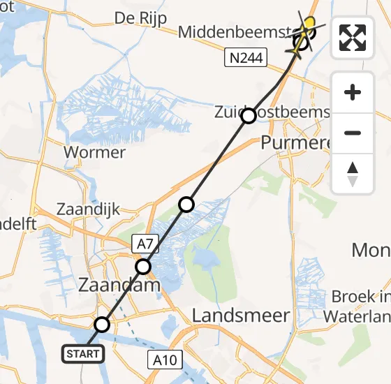 Vlucht Traumahelikopter PH-DOC van Amsterdam Heliport naar Middenbeemster op zondag 11 mei 2025 19:47