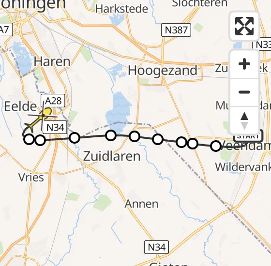 Vlucht Traumahelikopter PH-HVB van Veendam naar Groningen Airport Eelde op maandag 12 mei 2025 2:21