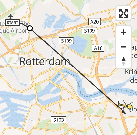 Vlucht Traumahelikopter PH-TTR van Rotterdam The Hague Airport naar Rotterdam op maandag 12 mei 2025 7:39