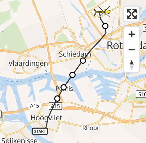 Vlucht Traumahelikopter PH-TTR van Hoogvliet naar Rotterdam The Hague Airport op maandag 12 mei 2025 10:20
