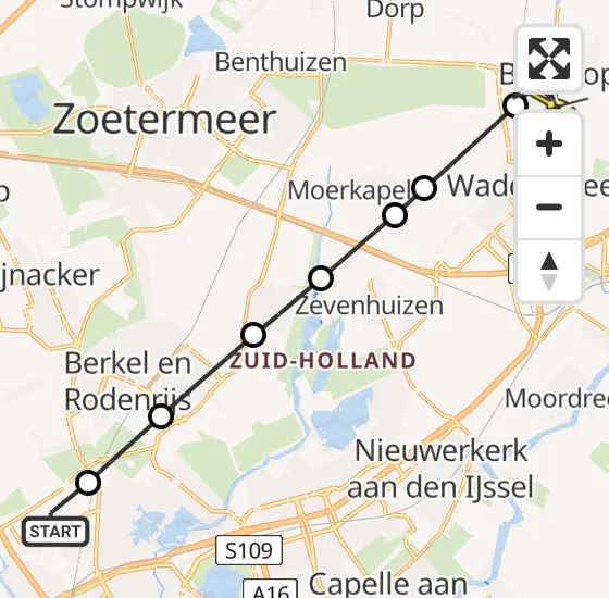 Vlucht Traumahelikopter PH-TTR van Rotterdam The Hague Airport naar Boskoop op maandag 12 mei 2025 10:50