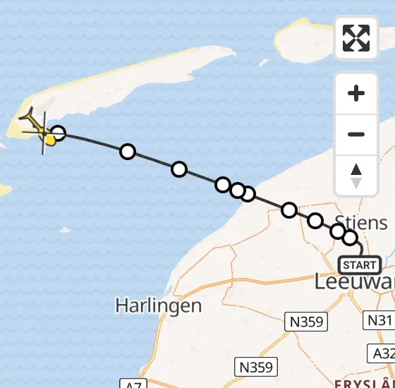 Vlucht Ambulancehelikopter PH-HOW van Vliegbasis Leeuwarden naar West-Terschelling op maandag 12 mei 2025 11:17