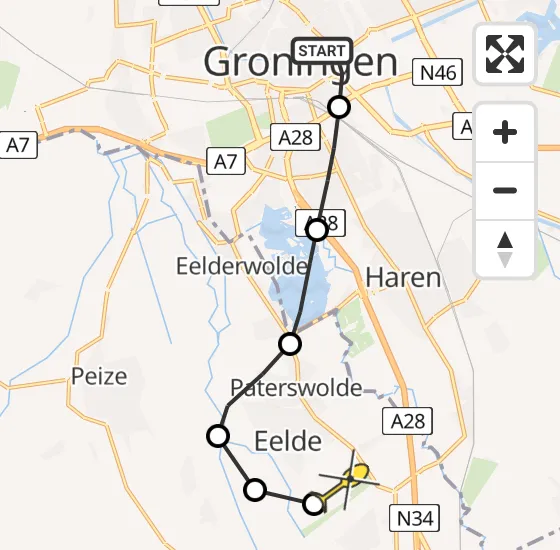 Vlucht Traumahelikopter PH-HVB van Universitair Medisch Centrum Groningen naar Groningen Airport Eelde op maandag 12 mei 2025 13:23