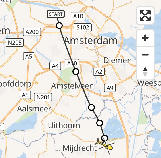 Vlucht Traumahelikopter PH-DOC van Amsterdam Heliport naar Vinkeveen op maandag 12 mei 2025 13:51